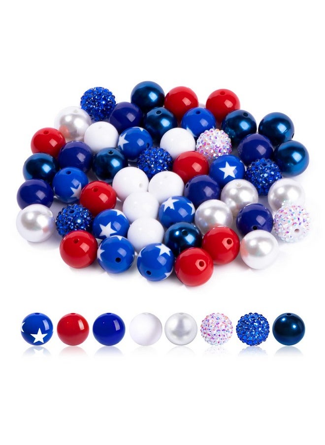 50 Pieces Independence Day Bubblegum Beads 20Mm Large Acrylic July 4Th Patriotic Spacer Beads Rhinestone Star Pattern Craft Beads For Jewelry Making Bracelet Necklaces Holiday Party Decor