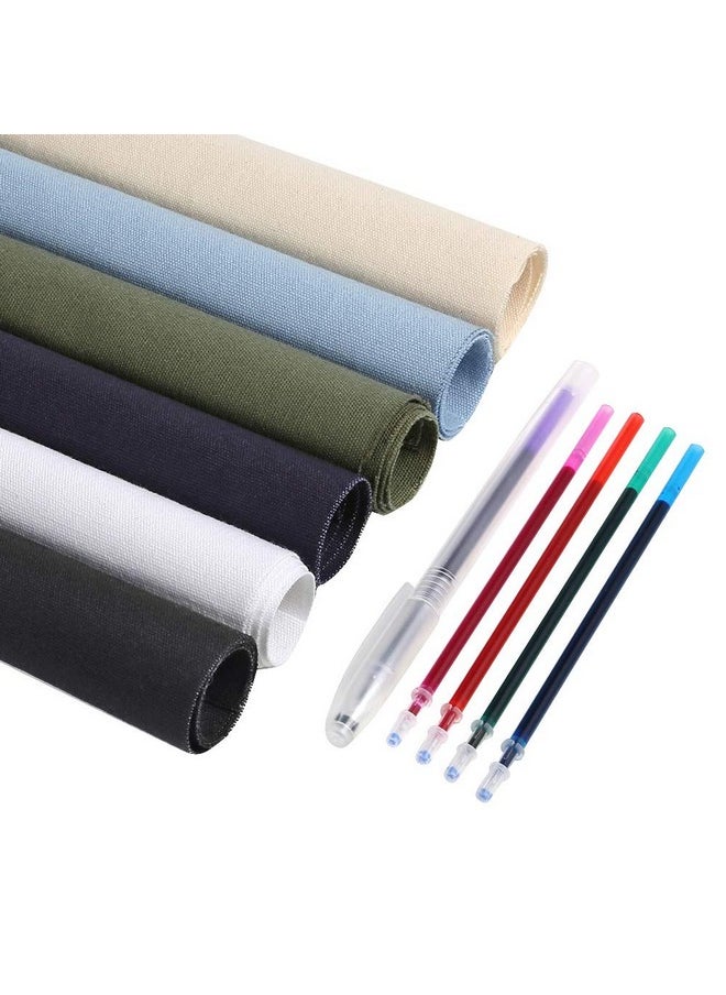 6 Pieces Fabric For Embroidery, Including 6 Colors Embroidery Fabric 5 Colors Water-Soluble Pens For Embroidery Projects And Upholstery Decoration, 11.8 By 11.8-Inch