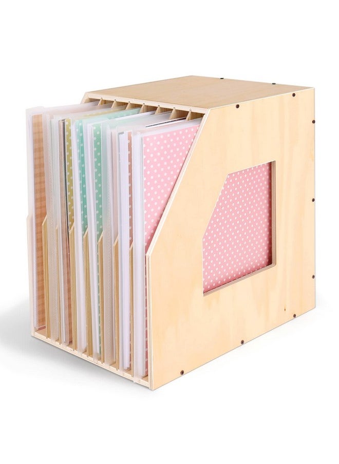 Wood Paper Storage Organizer, Slope Design Paper Storage Shelf For Holding 12 X 12 Inch Scrapbook Paper, 8 Slot Stable Scrapbook Paper Rack For Portfolio, Heat Transfer Papers