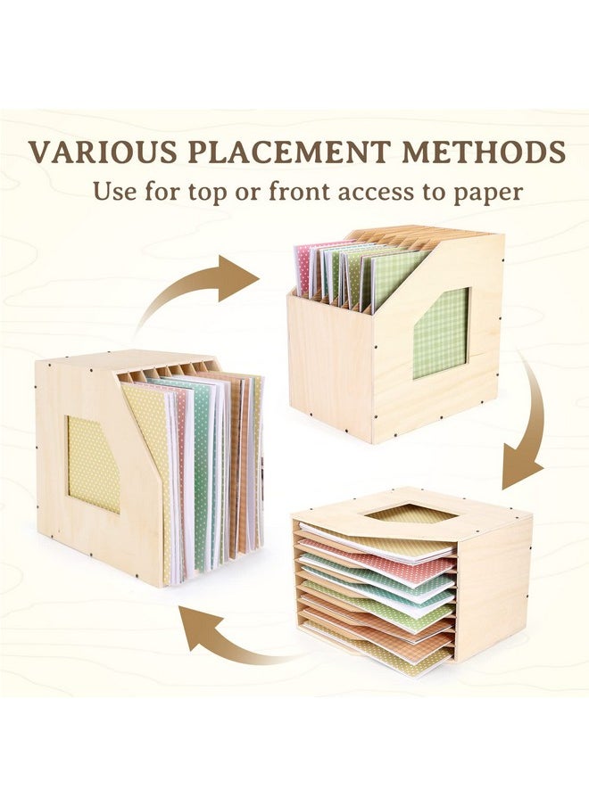Wood Paper Storage Organizer, Slope Design Paper Storage Shelf For Holding 12 X 12 Inch Scrapbook Paper, 8 Slot Stable Scrapbook Paper Rack For Portfolio, Heat Transfer Papers
