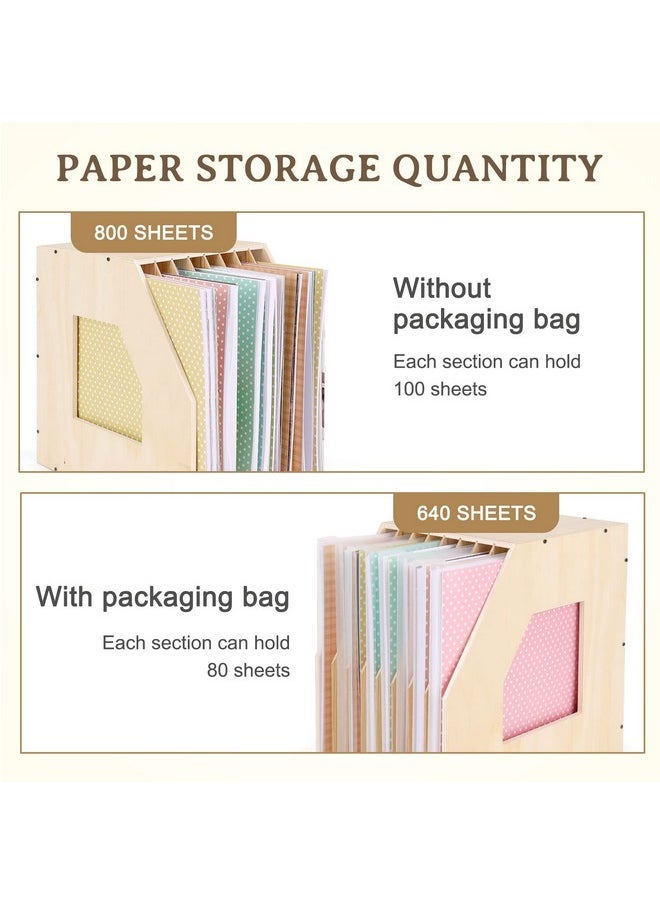 Wood Paper Storage Organizer, Slope Design Paper Storage Shelf For Holding 12 X 12 Inch Scrapbook Paper, 8 Slot Stable Scrapbook Paper Rack For Portfolio, Heat Transfer Papers