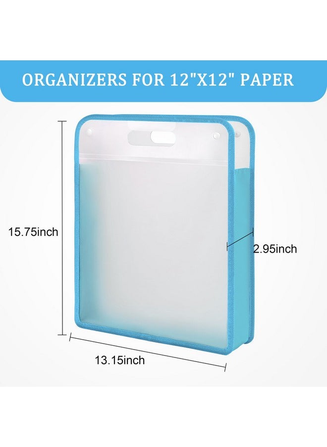 Scrapbook Paper Storage, 3 Pack Blue Expanding Paper Folio, Clear Portable 12X12 Paper Storage With Handle For Holding 12 X 12 Inch Scrapbook, Vinyl Paper, Cardstock
