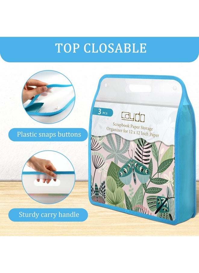 Scrapbook Paper Storage, 3 Pack Blue Expanding Paper Folio, Clear Portable 12X12 Paper Storage With Handle For Holding 12 X 12 Inch Scrapbook, Vinyl Paper, Cardstock