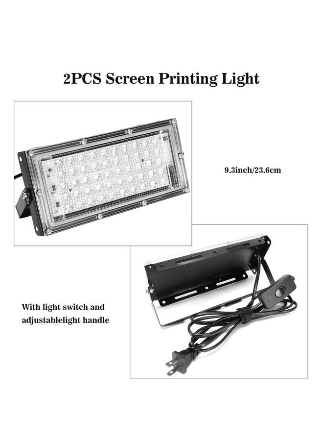 2Pcs 50W Led Uv Screen Printing Light Exposure Unit With Light Stands, Cable Ties, Exposure Unit For Screen Printing And Cyanotypes