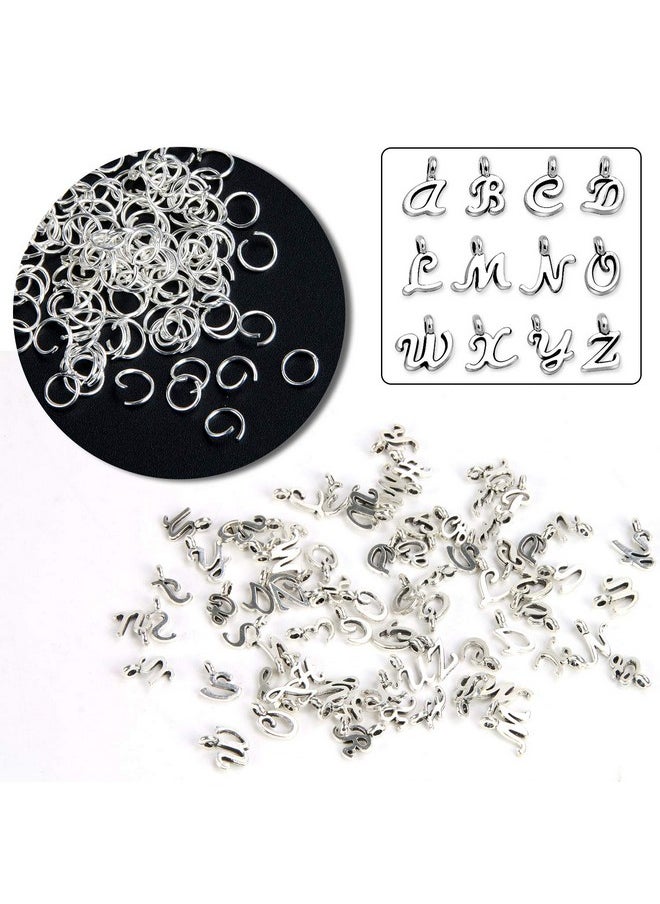 156Pcs/6 Sets Abc Letter Charms Mini A-Z Alphabet Bracelet Necklace Pendants With 200Pcs Open Jump Rings For Diy Jewelry Making