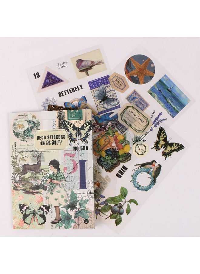 200Pcs Scrapbook Stickers Set, Vintage Cute Animal Journaling Aesthetic Stickers Supplies Funny Journaling Scrapbooking Stickers Pack For Adults With Tweezer For Journaling (Green)