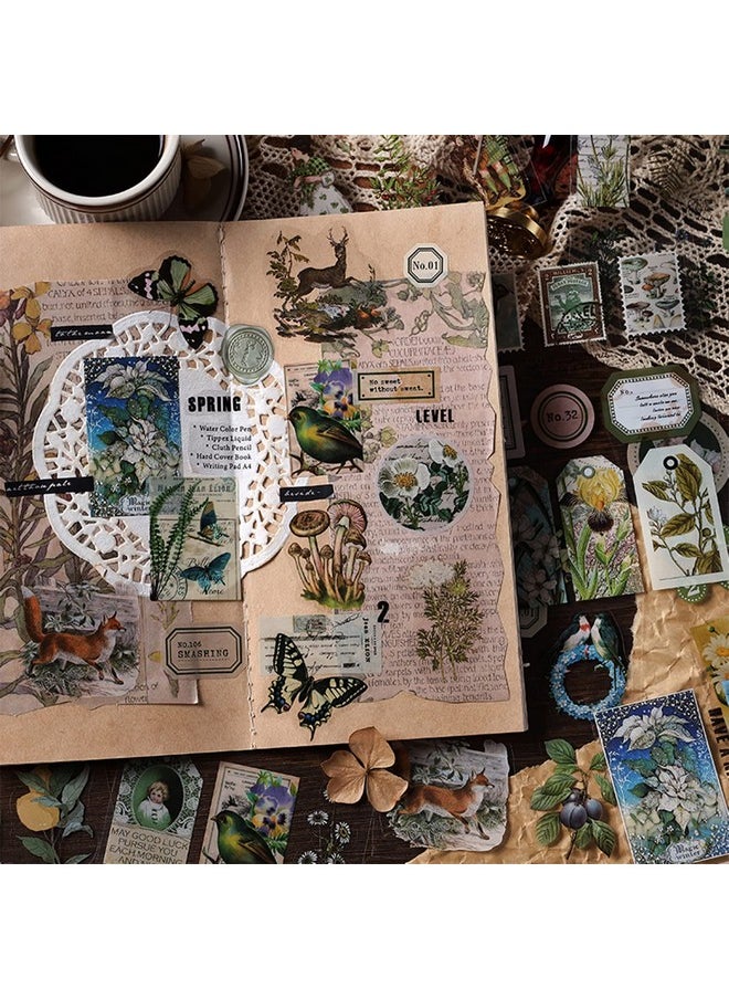 200Pcs Scrapbook Stickers Set, Vintage Cute Animal Journaling Aesthetic Stickers Supplies Funny Journaling Scrapbooking Stickers Pack For Adults With Tweezer For Journaling (Green)