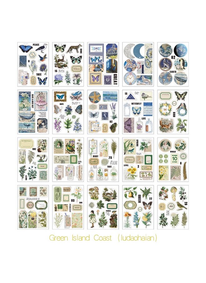 200Pcs Scrapbook Stickers Set, Vintage Cute Animal Journaling Aesthetic Stickers Supplies Funny Journaling Scrapbooking Stickers Pack For Adults With Tweezer For Journaling (Green)