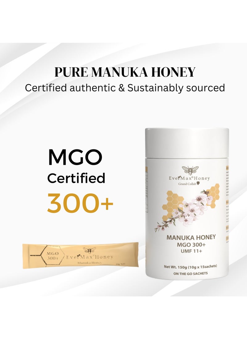 EverMax® Manuka Honey | Premium Natural Australian Made | MGO 300+ UMF 11+ | 10 x 15g On-the-Go Sachets