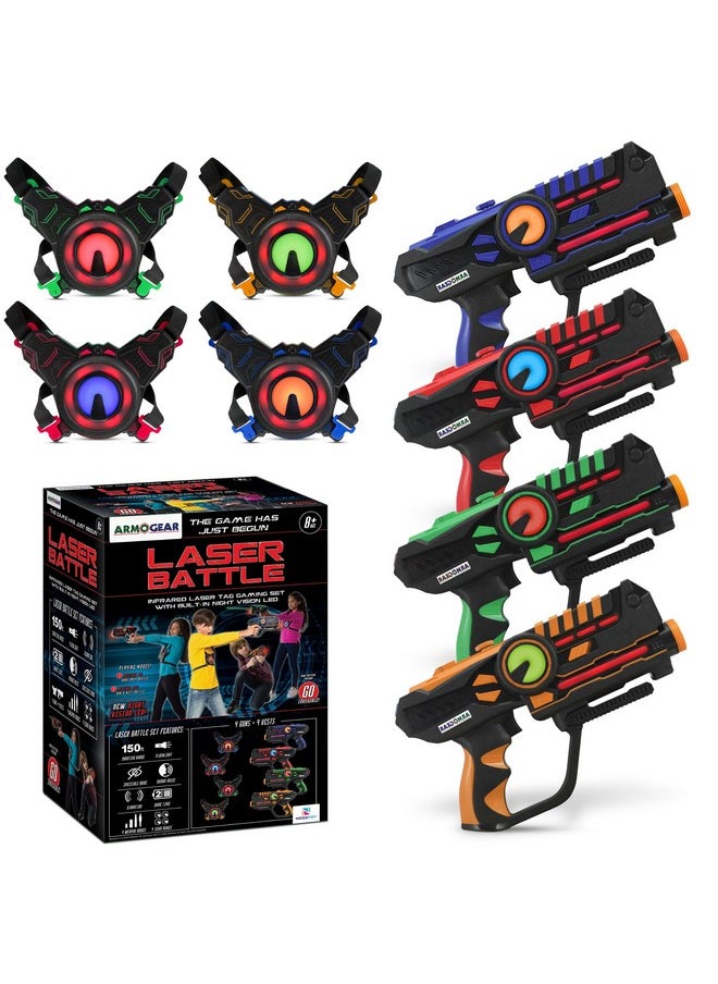 Laser Tag Guns With Vests Set Of 4 Multi Player Laser Tag Set For Kids Toy For Teen Boys And Girls Indoor And Outdoor Game For Kids, Adults And Family - Boys And Girls Gift, Ages 8 And Above