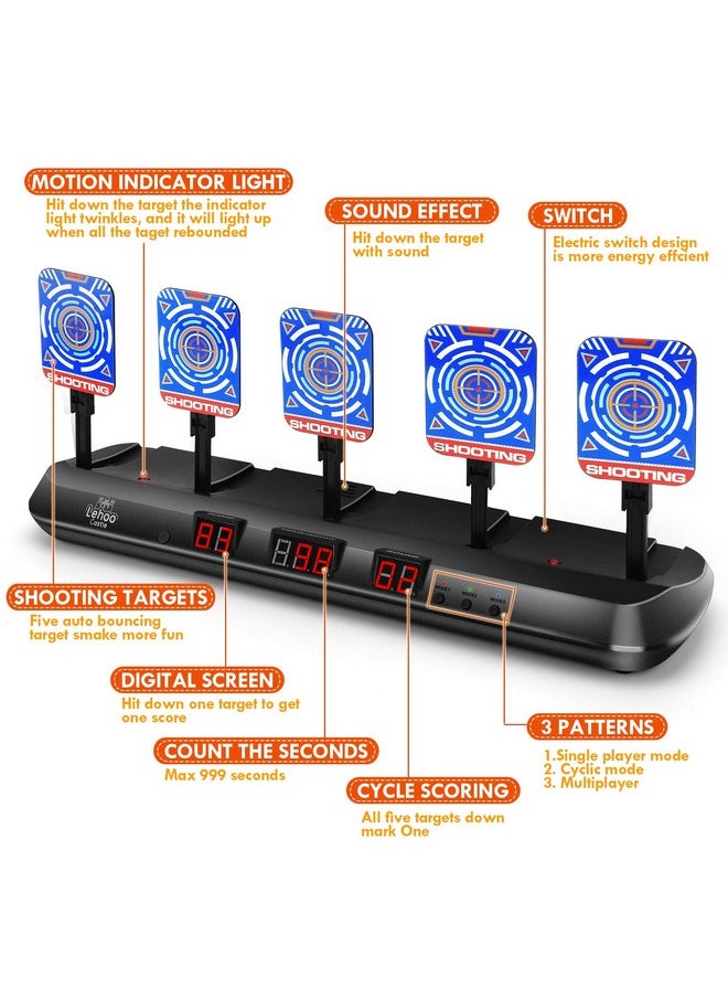 Shooting Targets For Nerf, 5 Targets Shooting Games For Kids, Digital Scoring Nerf Guns Target, Gifts For 5 6 7 8 9 10 Year Old Boy