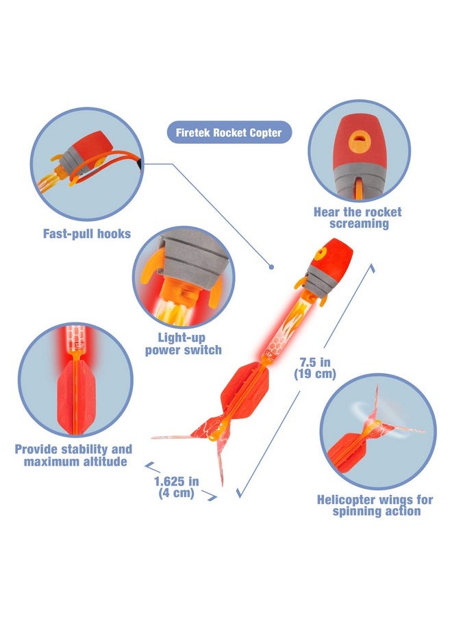 Firetek Rocket Combo Pack, Light-Up Toys Include 2 Firetek Rockets (Fly Up To 250 Feet), 2 Firetek Copters (Fly Up To 150 Feet) And 1 Rip Zip Launcher, For Kids Ages 8 And Up