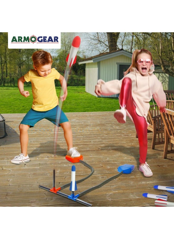 Rocket Launcher For Kids | Dual Launchers Rocket Toy For 1 Or 2 Player With 6 Foam Rockets Up To 100 Ft High | Outdoor Or Backyard Toy For Kids Ages 5 6 7 8 +
