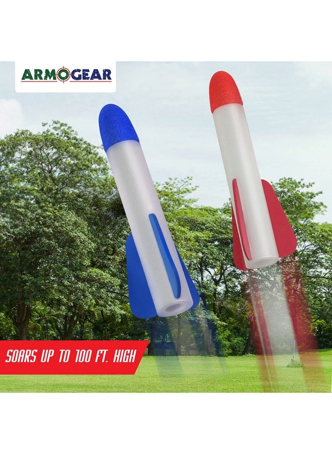 Rocket Launcher For Kids | Dual Launchers Rocket Toy For 1 Or 2 Player With 6 Foam Rockets Up To 100 Ft High | Outdoor Or Backyard Toy For Kids Ages 5 6 7 8 +