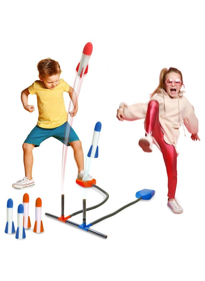 Rocket Launcher For Kids | Dual Launchers Rocket Toy For 1 Or 2 Player With 6 Foam Rockets Up To 100 Ft High | Outdoor Or Backyard Toy For Kids Ages 5 6 7 8 +