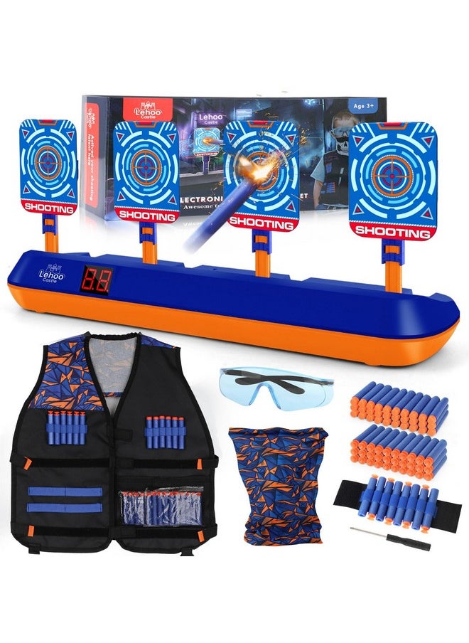 Electronic Shooting Targets, Digital Target For Nerf Guns With Auto-Reset, Scoring Shooting Games Includes Kids Tactical Vest, 60 Bullets, Glasses, Gift Toy For Kids Boys Girls