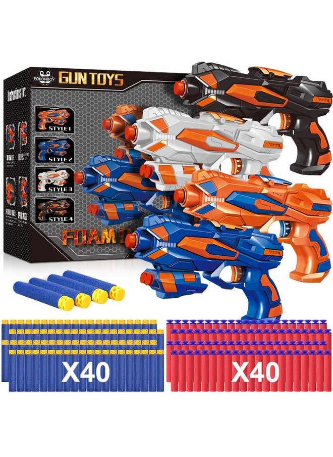 4 Pack Blaster Guns Compatible With Nerf Guns Bullets, Toy Guns For Boys Girls With 80 Pack Foam Refill Darts, Hand Gun Toys For 6+ Year Old Kids Birthday Christmas