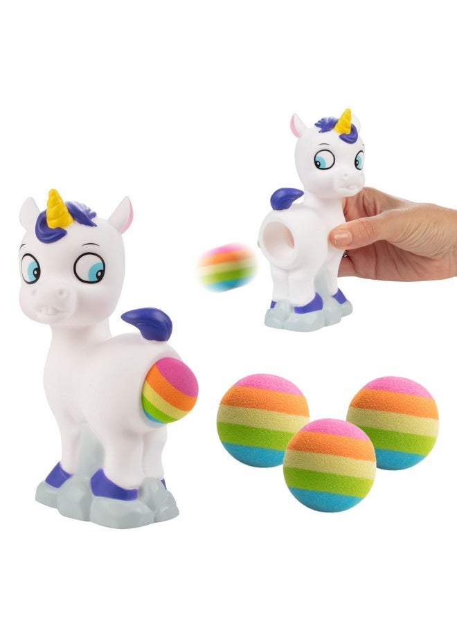 Pooping Unicorn Ball Popper Toy - Christmas Stocking Stuffer Includes 4 Soft Foam Balls - Squeeze To Pop Air Powered Balls Up To 20 Feet - For Indoor/Outdoor Play - Gift For Kids, Girls, Boys