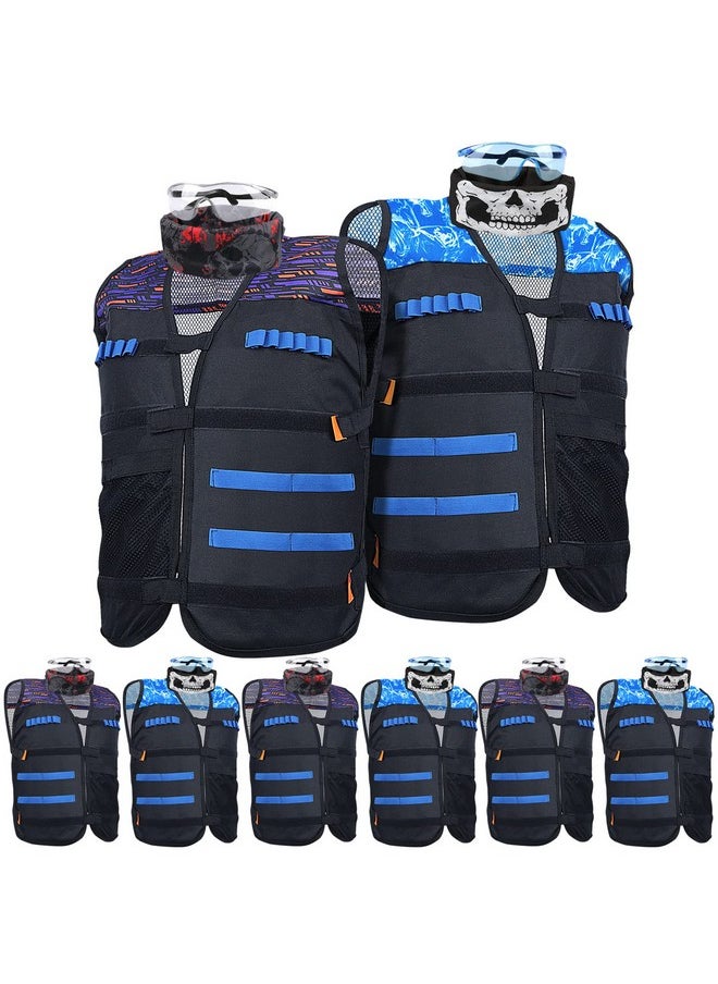 8 Pack Tactical Vest Kits Fit For Nerf Guns N-Strike Elite Series For Kids Birthday Toy Gun Wars, Basement Or Backyard Games, Birthday Party Supplies With Kids Vests, Face Masks, Protective Glasses