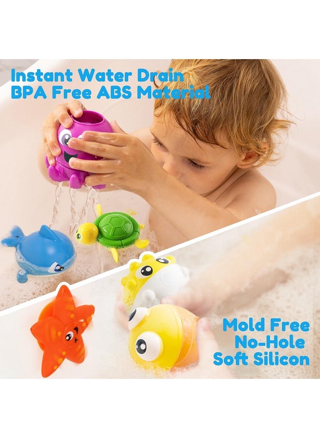 Baby Bath Toy Set - Magnetic Fishing Toy With Fishing Rod, Soft Puffer & Clown Fish, Spinning Octopus And Starfish, Wind-Up Shark And Turtle - Sensory Development For Infants & Toddler