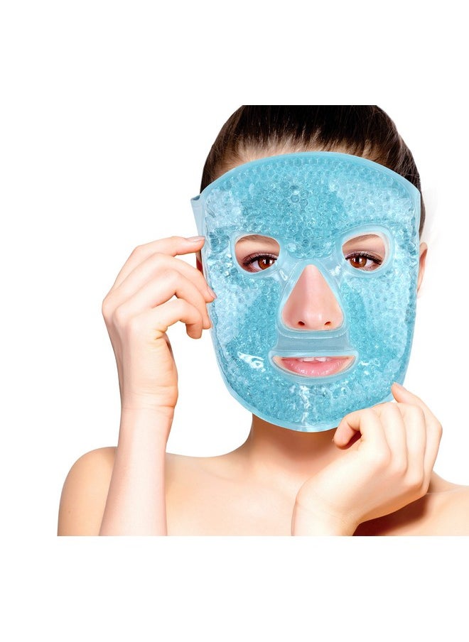 And Cold Therapy Gel Bead Full Facial Mask By Fomi Care | Ice Face Mask For Migraine Headache, Stress Relief | Reduces Eye Puffiness, Dark Circles | Fabric Back (Full Face W/Eye Holes)