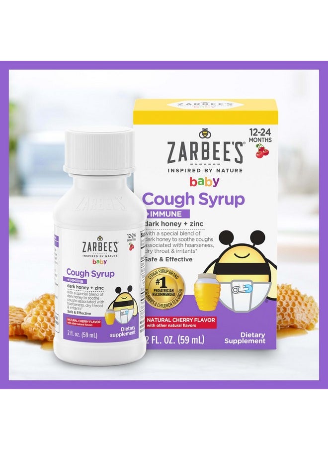 Baby Cough Syrup + Immune, Drug & Alcohol-Free Toddler Cough Relief With Dark Honey & Zinc, Natural Cherry Flavor, 2Fl Oz
