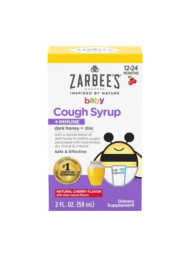 Baby Cough Syrup + Immune, Drug & Alcohol-Free Toddler Cough Relief With Dark Honey & Zinc, Natural Cherry Flavor, 2Fl Oz