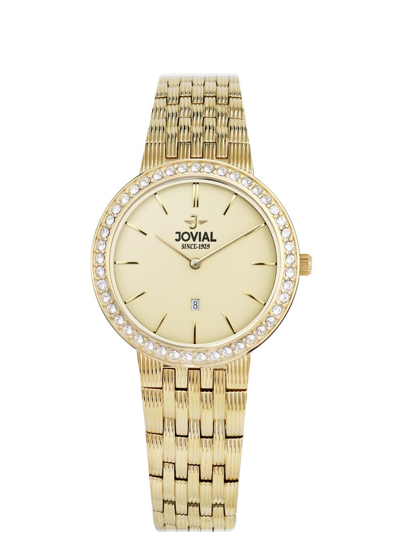 JOVIAL 1202LGMQ07ZE  Women's Fashion Stainless Steel Watch, 28mm, Gold