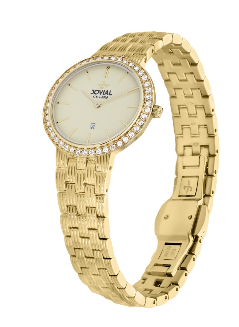 JOVIAL 1202LGMQ07ZE  Women's Fashion Stainless Steel Watch, 28mm, Gold