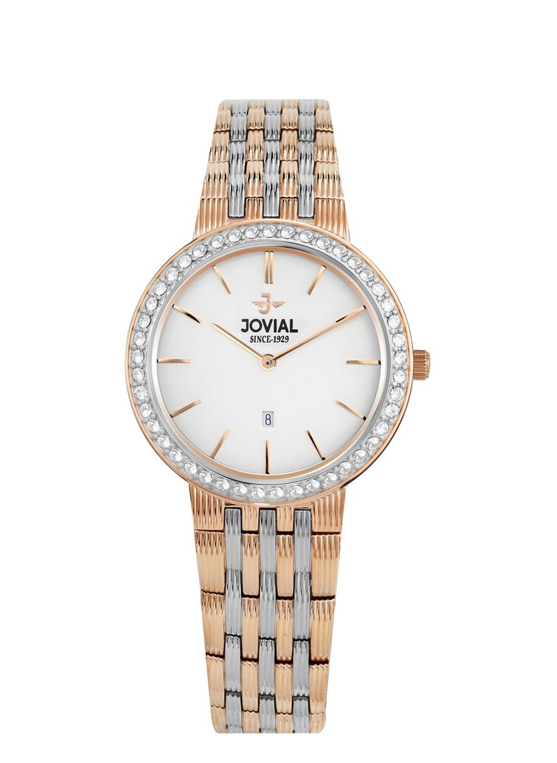 JOVIAL 1202LAMQ01ZE Women's Fashion Stainless Steel Watch, 28mm,White