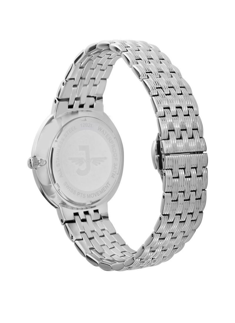 JOVIAL 1202LSMQ01ZE  Women's Fashion Stainless Steel Watch, 28mm, White