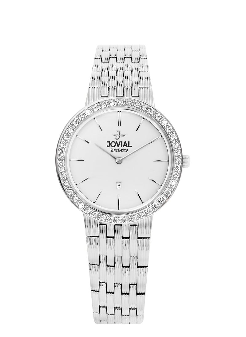 JOVIAL 1202LSMQ01ZE  Women's Fashion Stainless Steel Watch, 28mm, White