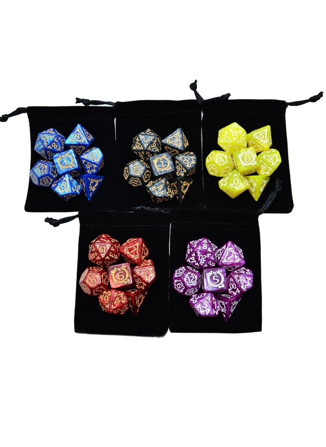 Retro Polyhedral Dice Sets With Pouches For D&D Dnd Rpg Mtg Dungeon And Dragons Table Board Roll Playing Games D4 D6 D8 D10 D% D12 D20 (Retro 3-35Pcs)