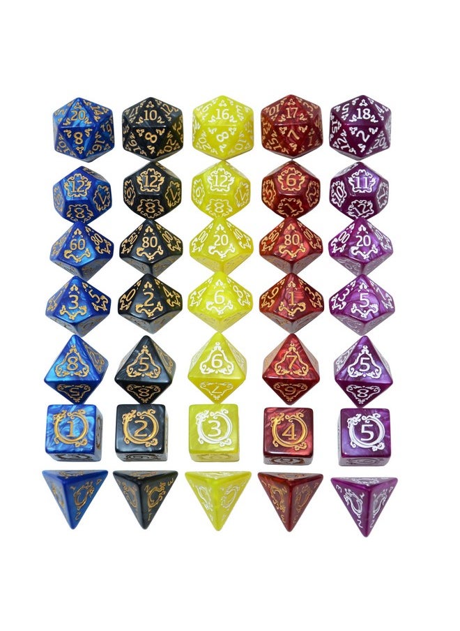 Retro Polyhedral Dice Sets With Pouches For D&D Dnd Rpg Mtg Dungeon And Dragons Table Board Roll Playing Games D4 D6 D8 D10 D% D12 D20 (Retro 3-35Pcs)