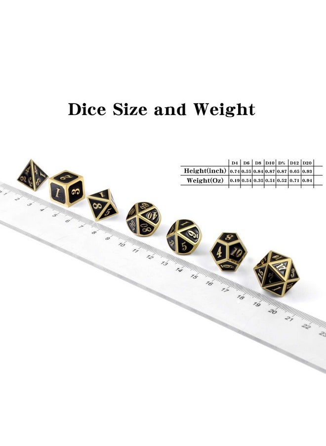 Metal Dice Set D&D, 7 Die Metal Polyhedral Dice Set With Gift Metal Box And Gold Number For Dnd Dungeons And Dragons Role Playing Games (Black And Gold)