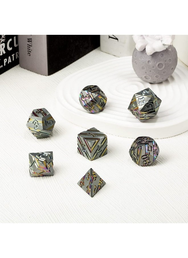 Rainbow Stripe Dnd Metal Dice Set,7 Pcs Zinc Alloy With Gift Case For Dungeons And Dragons D&D (Rainbow)