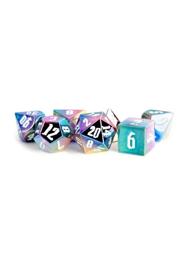 Dice Games 16Mm Aluminum Plated Acrylic Poly Dnd Dice Set: Rainbow Aegis W/White Numbers, Role Playing Game Dice For Dungeons And Dragons