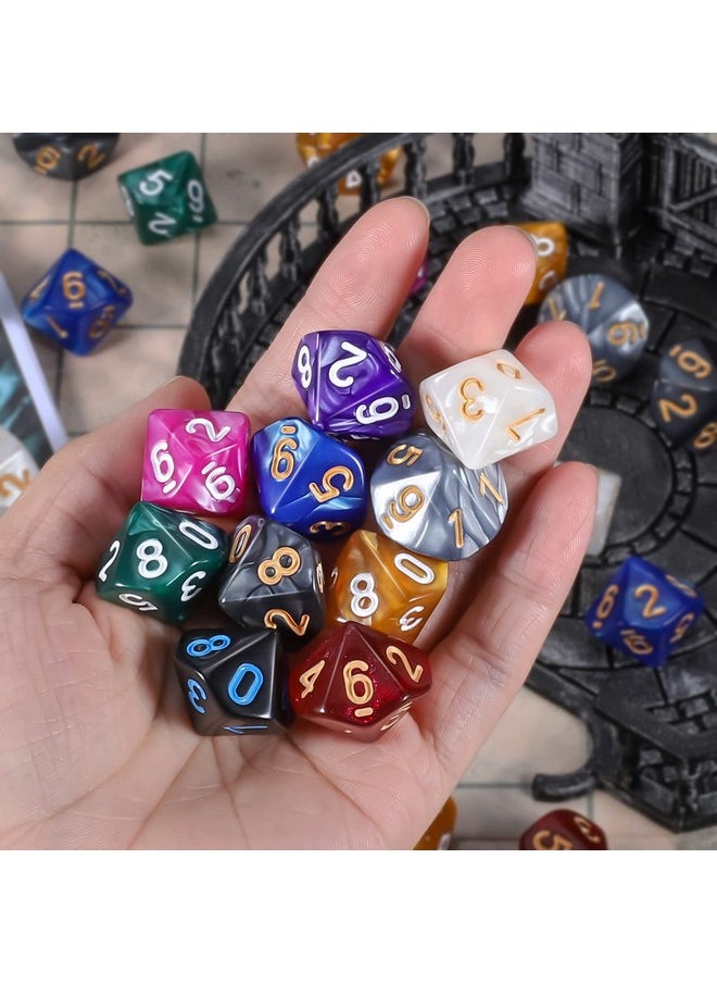 Dnd Polyhedral Dice (100Pcs) With A Dice Bag Compatible With Dungeons And Dragons Dnd Rpg Mtg Role Playing Table Games (D10 Dice, 10 Colors-100 Pcs)