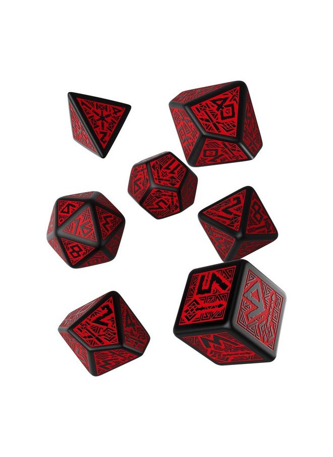 Q-Workshop Dwarven Black & Red Rpg Ornamented Dice Set 7 Polyhedral Pieces