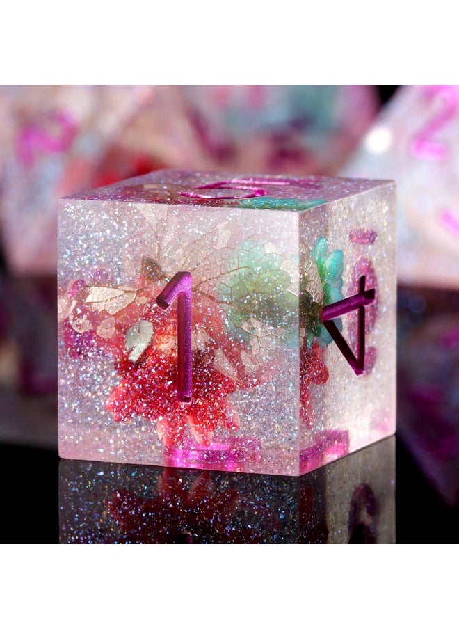 Dnd Dice, Dndnd Handmade Flowers Sharp Edge D&D Die Set With Gift Case For D&D Dungeons And Dragon Tabletop Games (Matt Purple)