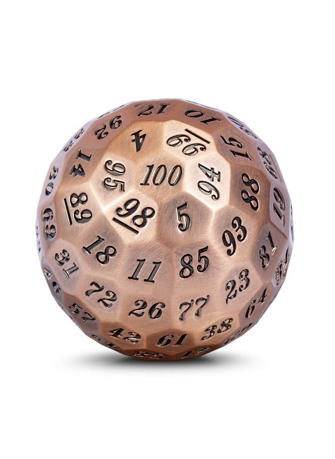 Metal D100 Dice 50Mm Single 100 Sided Polyhedral Dice With Metal Case And Velvet Pouch(Copper With Black Number)