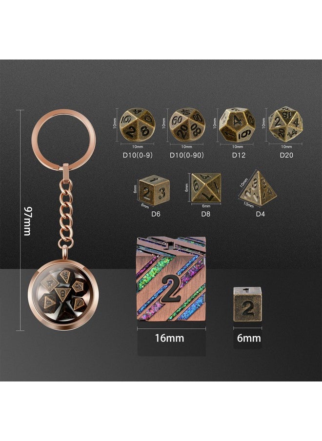Metal D&D Dice,Dndnd 6Mm Metallic Dice Set With Keychain And Gift Dice Box For Dungeons And Dragon Dnd Game (Copper With Rose Gold Case)