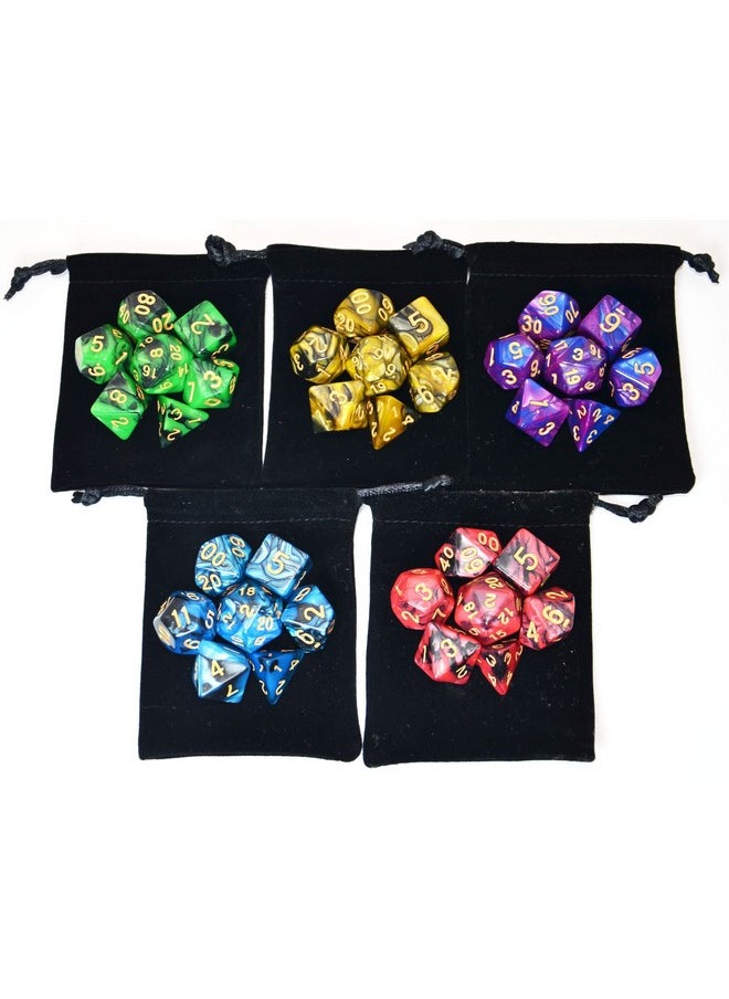 5 X 7-Die Double-Colors Polyhedral Dice Sets With Pouches For D&D Dnd Rpg Mtg Dungeon And Dragons Table Board Roll Playing Games D4 D6 D8 D10 D% D12 D20