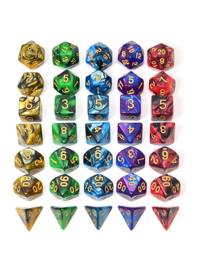 5 X 7-Die Double-Colors Polyhedral Dice Sets With Pouches For D&D Dnd Rpg Mtg Dungeon And Dragons Table Board Roll Playing Games D4 D6 D8 D10 D% D12 D20