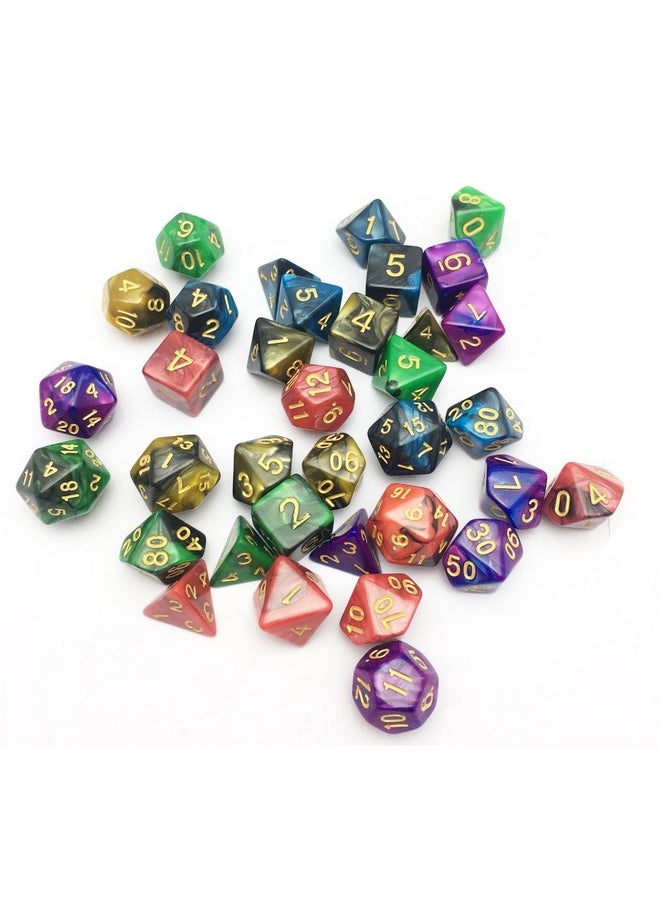 5 X 7-Die Double-Colors Polyhedral Dice Sets With Pouches For D&D Dnd Rpg Mtg Dungeon And Dragons Table Board Roll Playing Games D4 D6 D8 D10 D% D12 D20