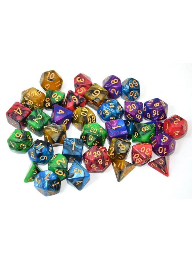 5 X 7-Die Double-Colors Polyhedral Dice Sets With Pouches For D&D Dnd Rpg Mtg Dungeon And Dragons Table Board Roll Playing Games D4 D6 D8 D10 D% D12 D20