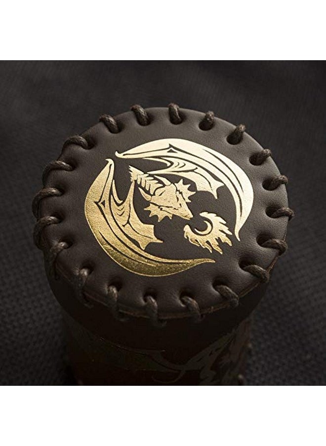 Flying Dragon Brown & Golden Leather Dice Cup