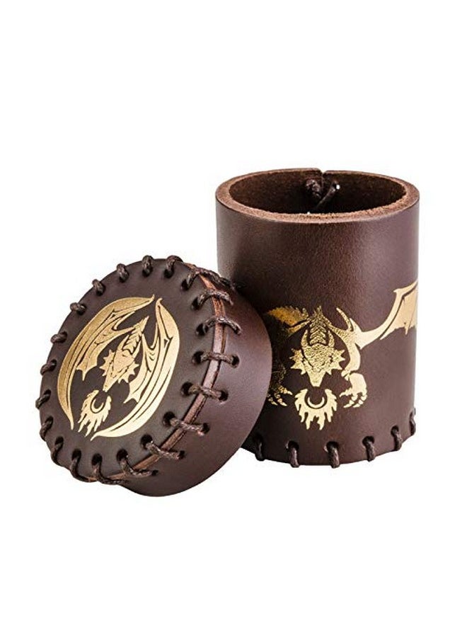 Flying Dragon Brown & Golden Leather Dice Cup