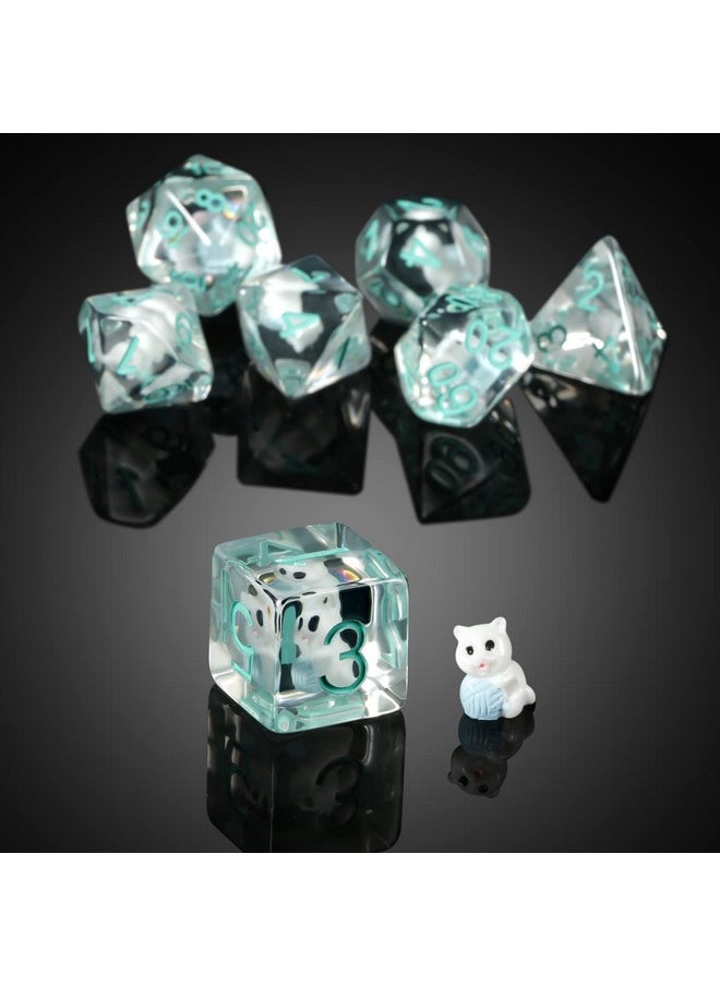 Ice Dice Dnd, Dndnd 7Pcs Resin D&D Dice With Velvet Bag For Dungeons And Dragons Role Playing Games And Tabletop Games（Cat