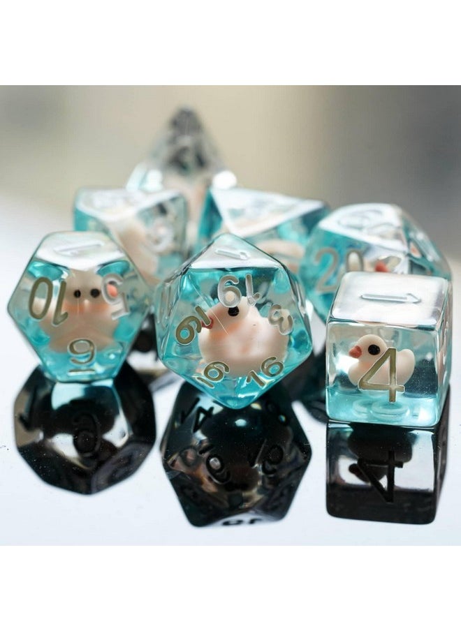 7-Die Dnd Dice, Polyhedral Dice Set Filled With Animal, For Role Playing Game Dungeons And Dragons D&D Dice（Pink Duck）